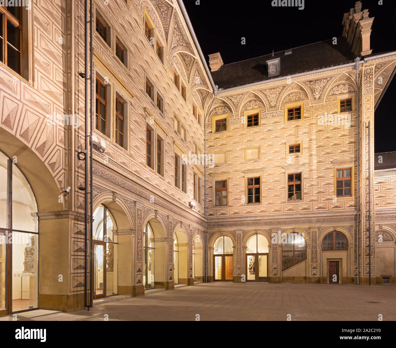 PRAGUE, CZECH REPUBLIC - OCTOBER 11, 2018: The atrium of Schwarzenberg palace. Stock Photo