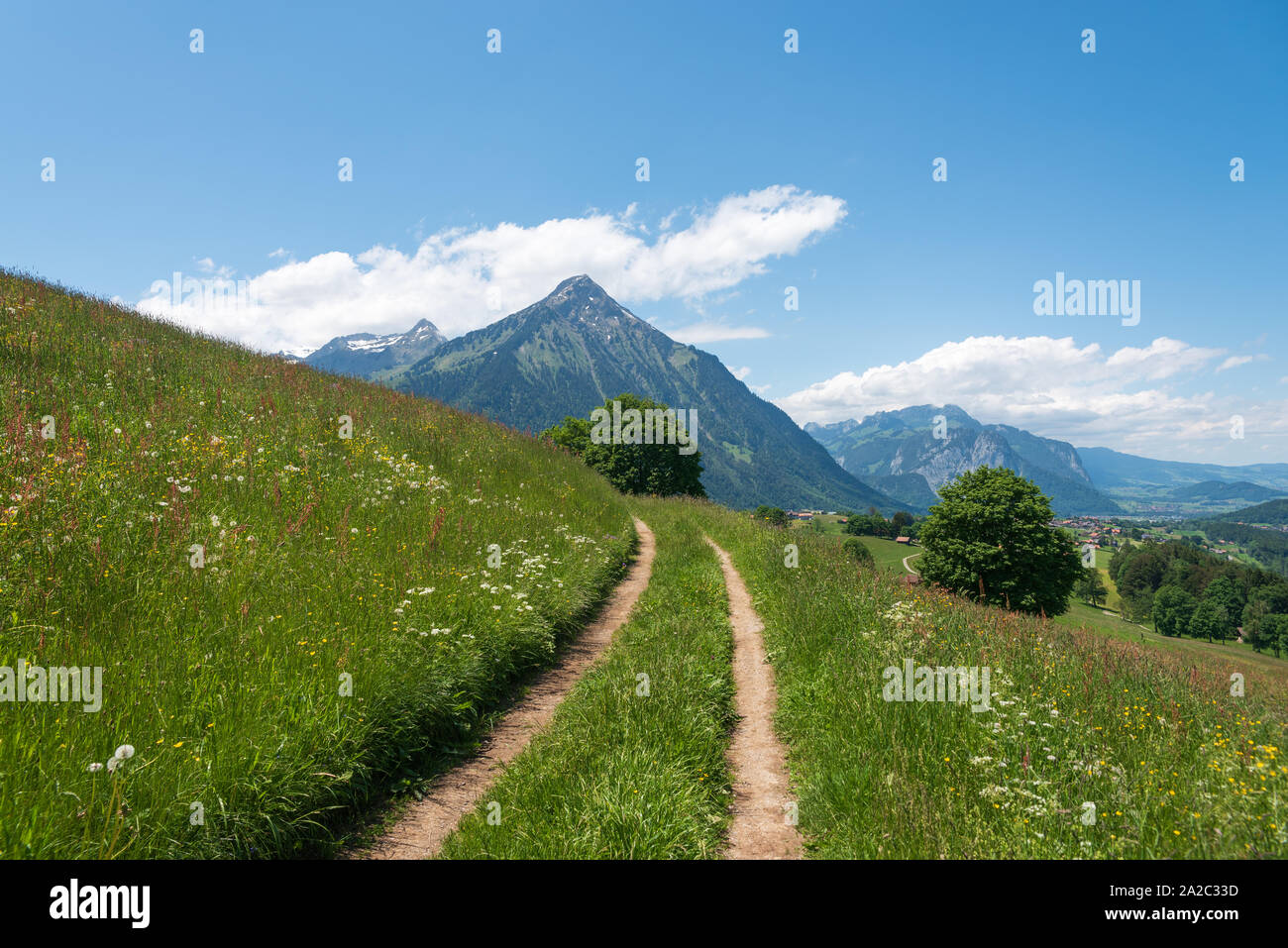 Landscape with Mount Niesen, Aeschi bei Spiez, Bernese Oberland, Switzerland, Europe Stock Photo