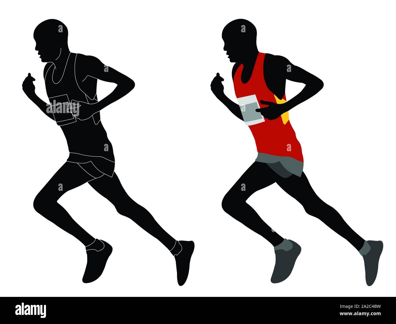 runner in color sportswear and silhouette with detailed outlines - vector Stock Vector