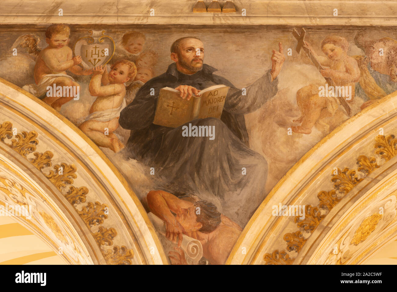 ACIREALE, ITALY - APRIL 11, 2018: The fresco of St. Ignace of Loyola in Duomo by Giuseppe Sciuti (1907). Stock Photo