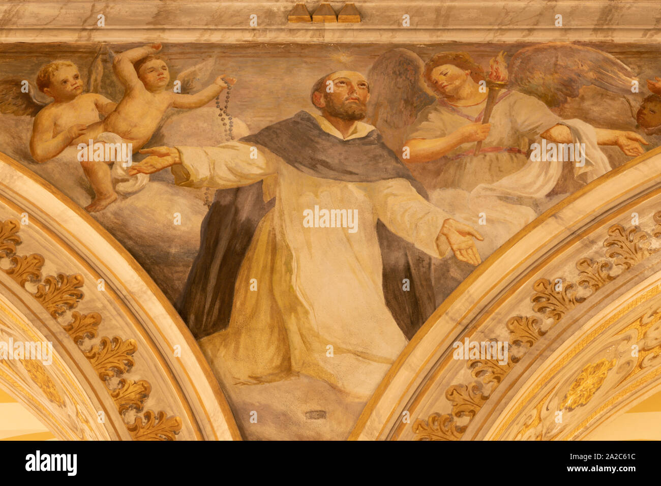 ACIREALE, ITALY - APRIL 11, 2018: The fresco of St. Dominic in Duomo by Giuseppe Sciuti (1907). Stock Photo