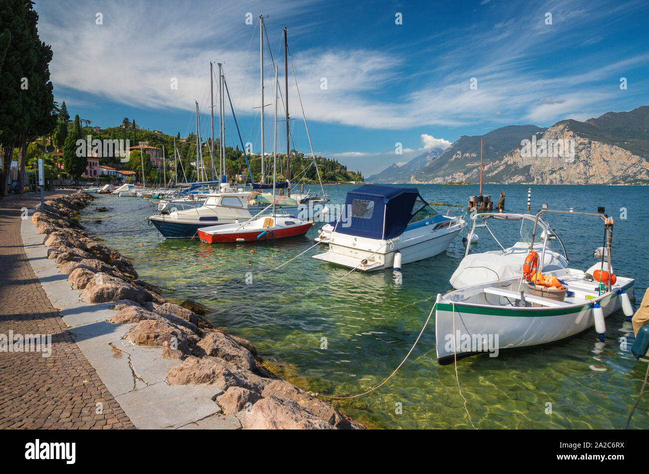 Malcesine The promenade of Lago di Garda with the boats in the