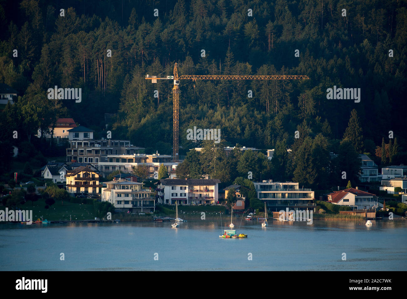 Velden am Wörther See and Worthersee (Lake Worth) seen from Techelsberg am Worther See, Carinthia, Austria. August 17th 2019 © Wojciech Strozyk / Alam Stock Photo