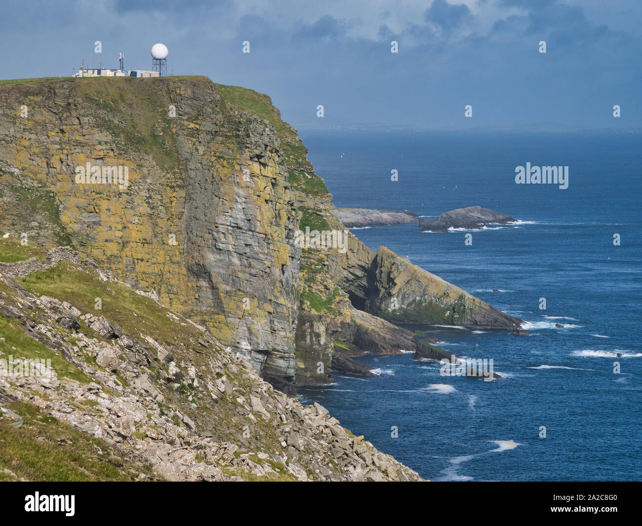 Cliffs on the south Shetland coast near Sumburgh Head - the bedrock in this is the Bressay Flagstone Formation. Stock Photo