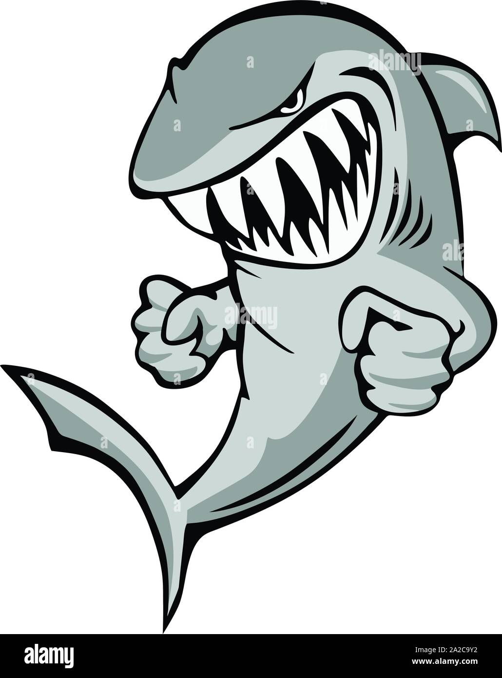 Shark Jumping with Big Grin and Fists Cartoon Isolated Vector Illustration Stock Vector