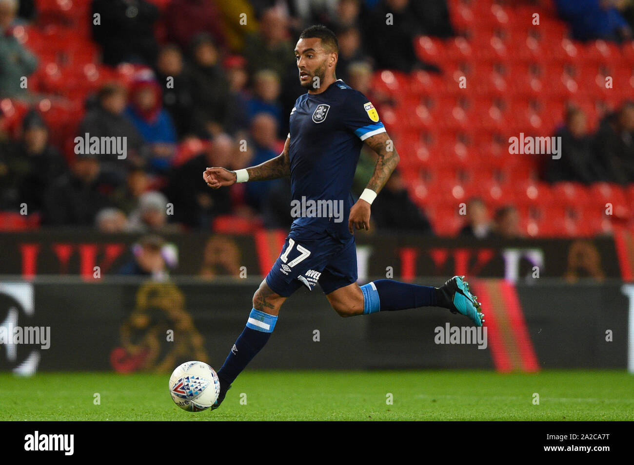 1st October 2019, Bet365 Stadium, Stoke-on-Trent, England; Sky Bet Championship, Stoke City v Huddersfield Town : Danny Simpson (17) of Huddersfield Town in action during the game Credit: Richard Long/News Images Stock Photo