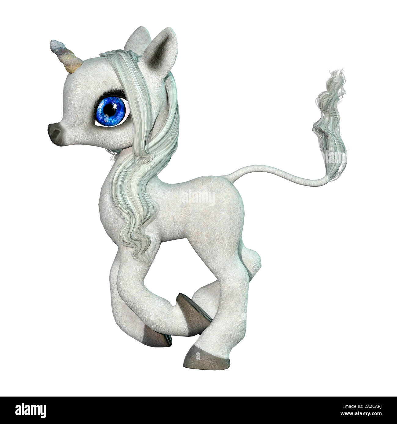 3D rendering of a little fantasy white unicorn isolated on white ...