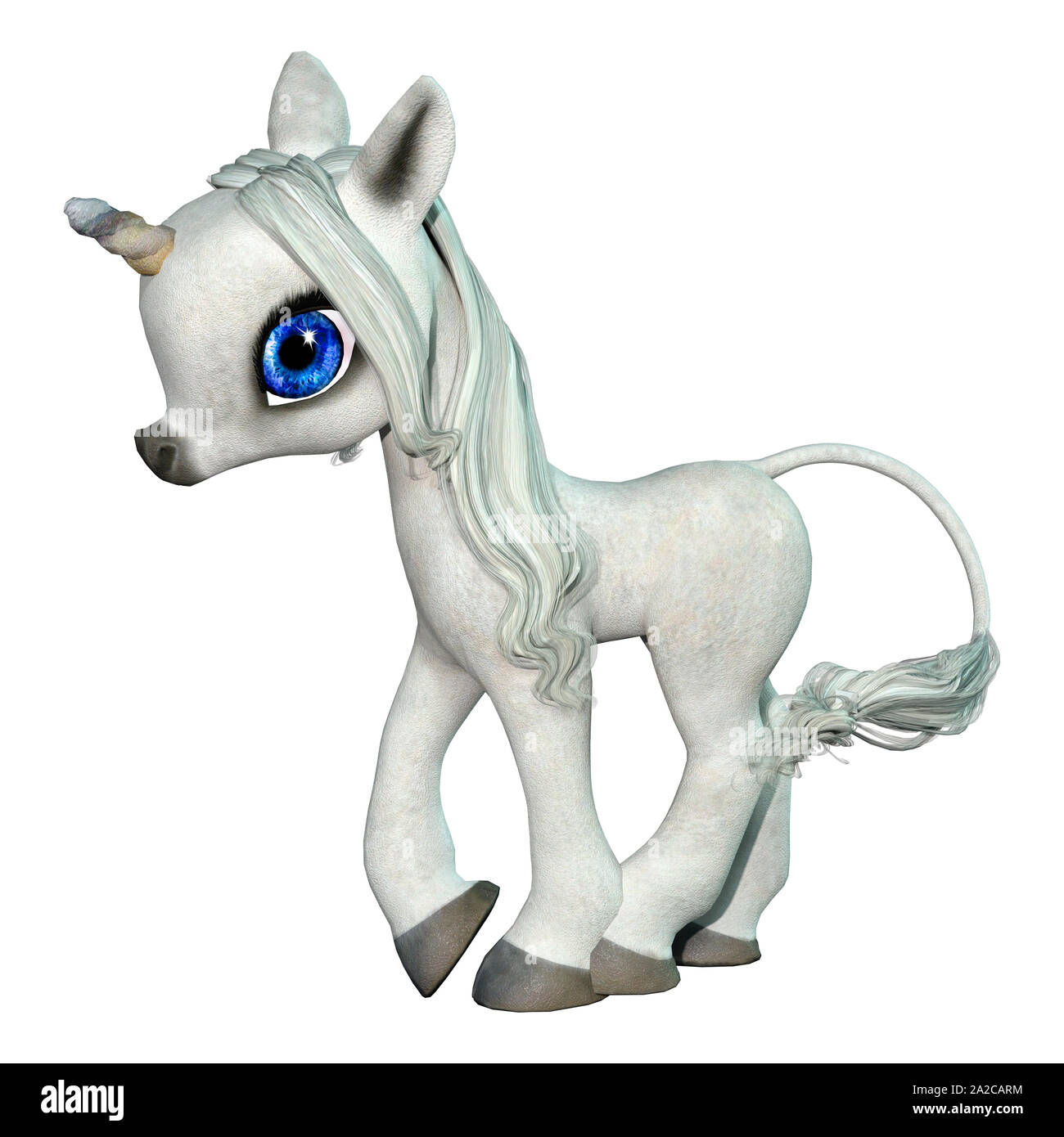 3D rendering of a little fantasy white unicorn isolated on white ...