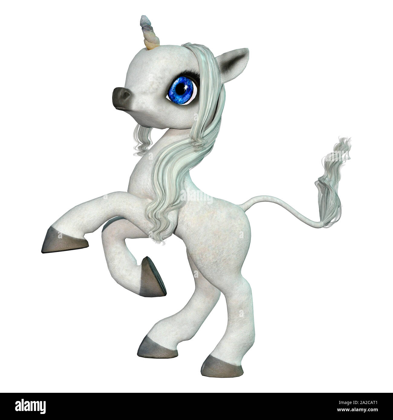 3D rendering of a little fantasy white unicorn isolated on white ...