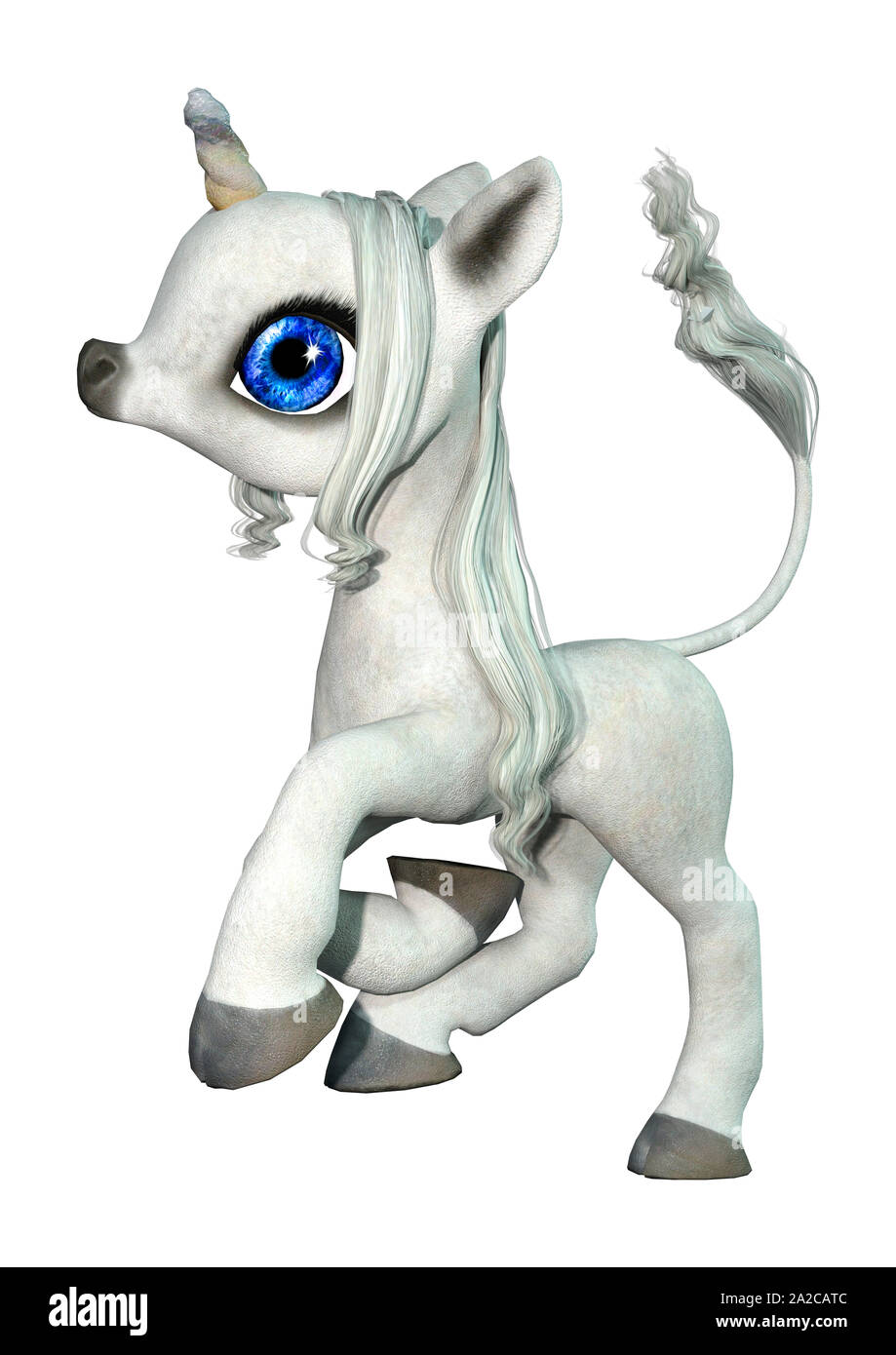 3D rendering of a little fantasy white unicorn isolated on white ...