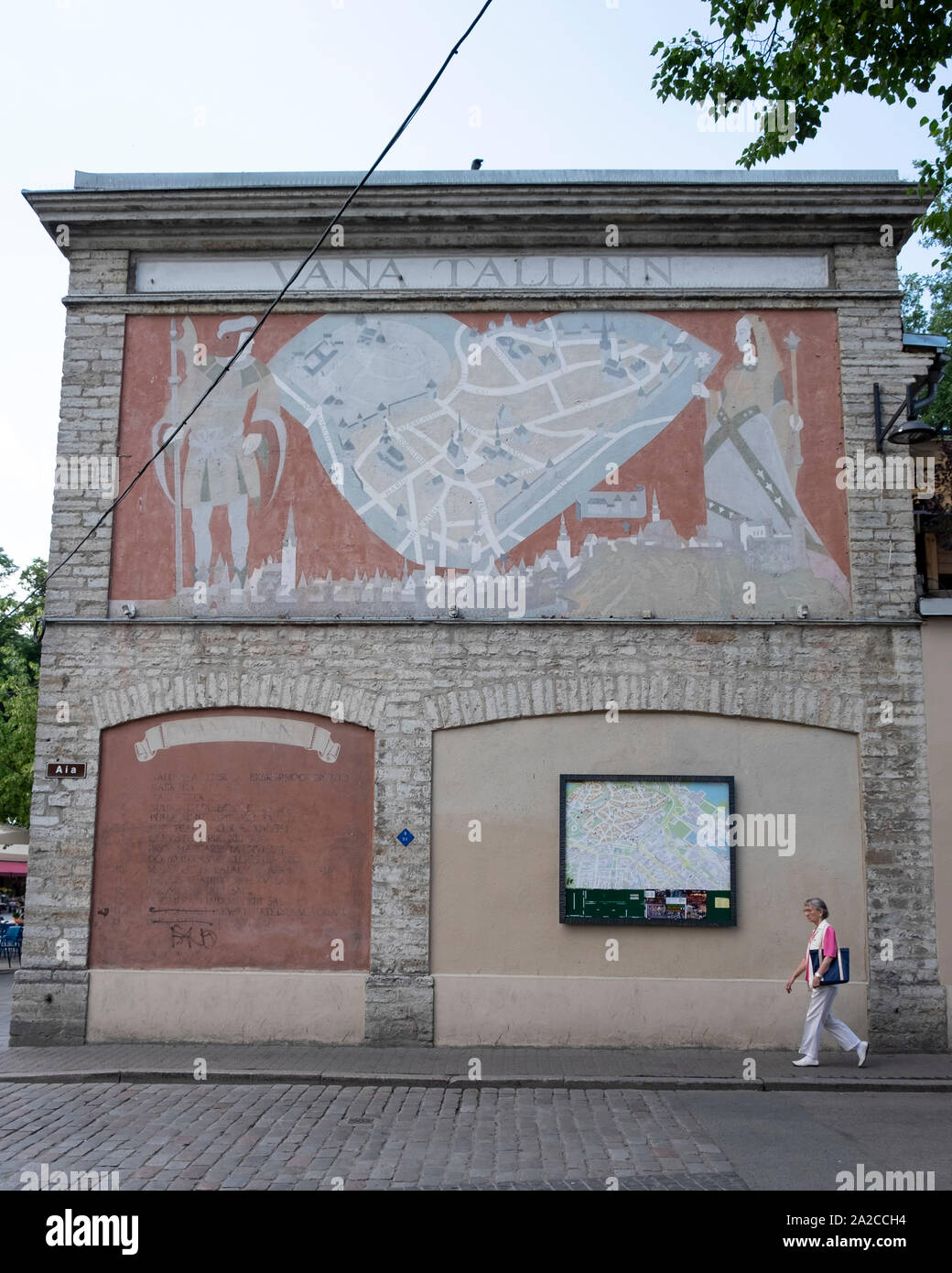 Map mural on wall, Viru Street, City Centre, Tallinn, Harju County, Republic of Estonia. Stock Photo
