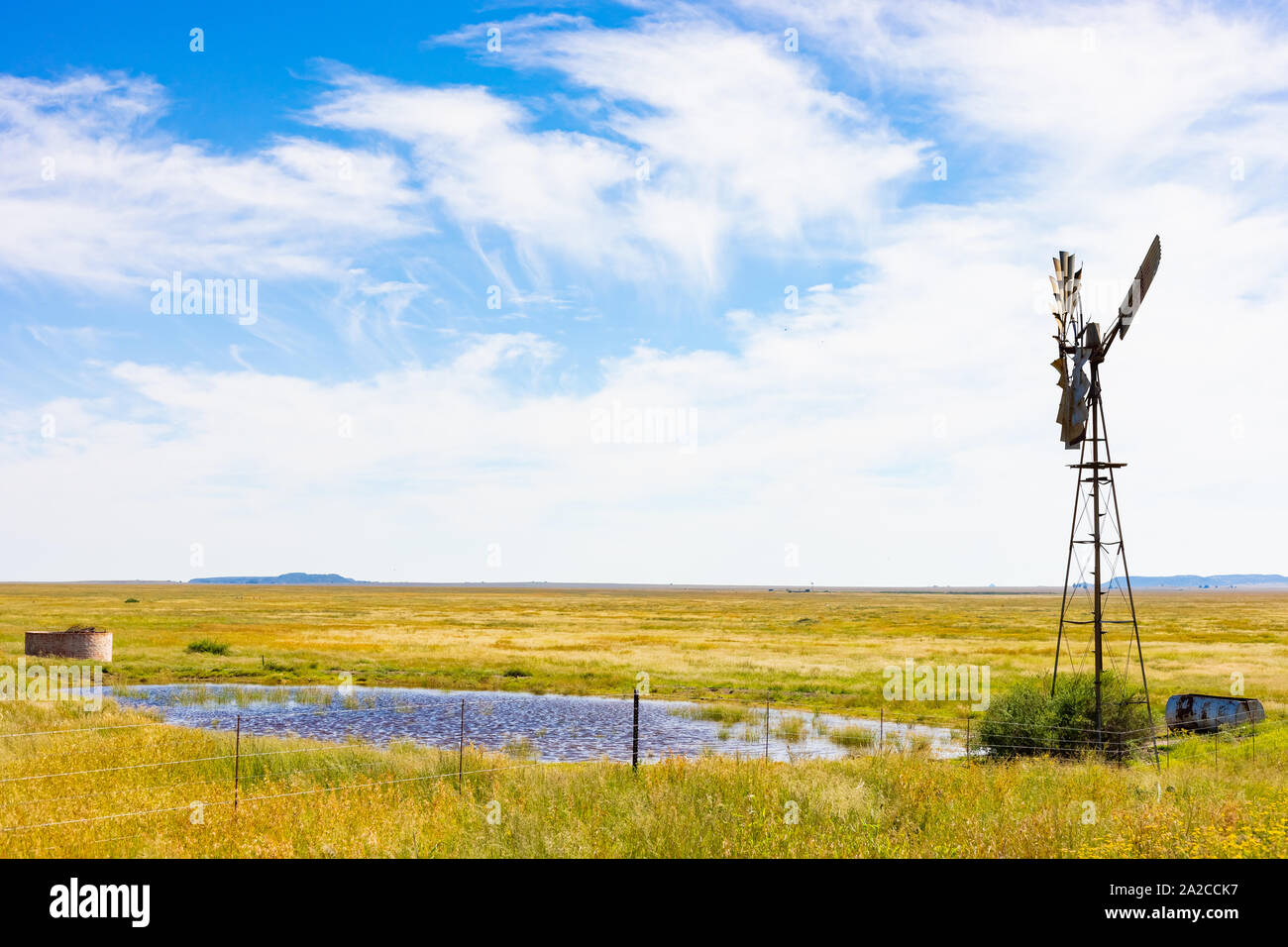 Windmill Windpump on a farm in rural grassland area of South Africa ...