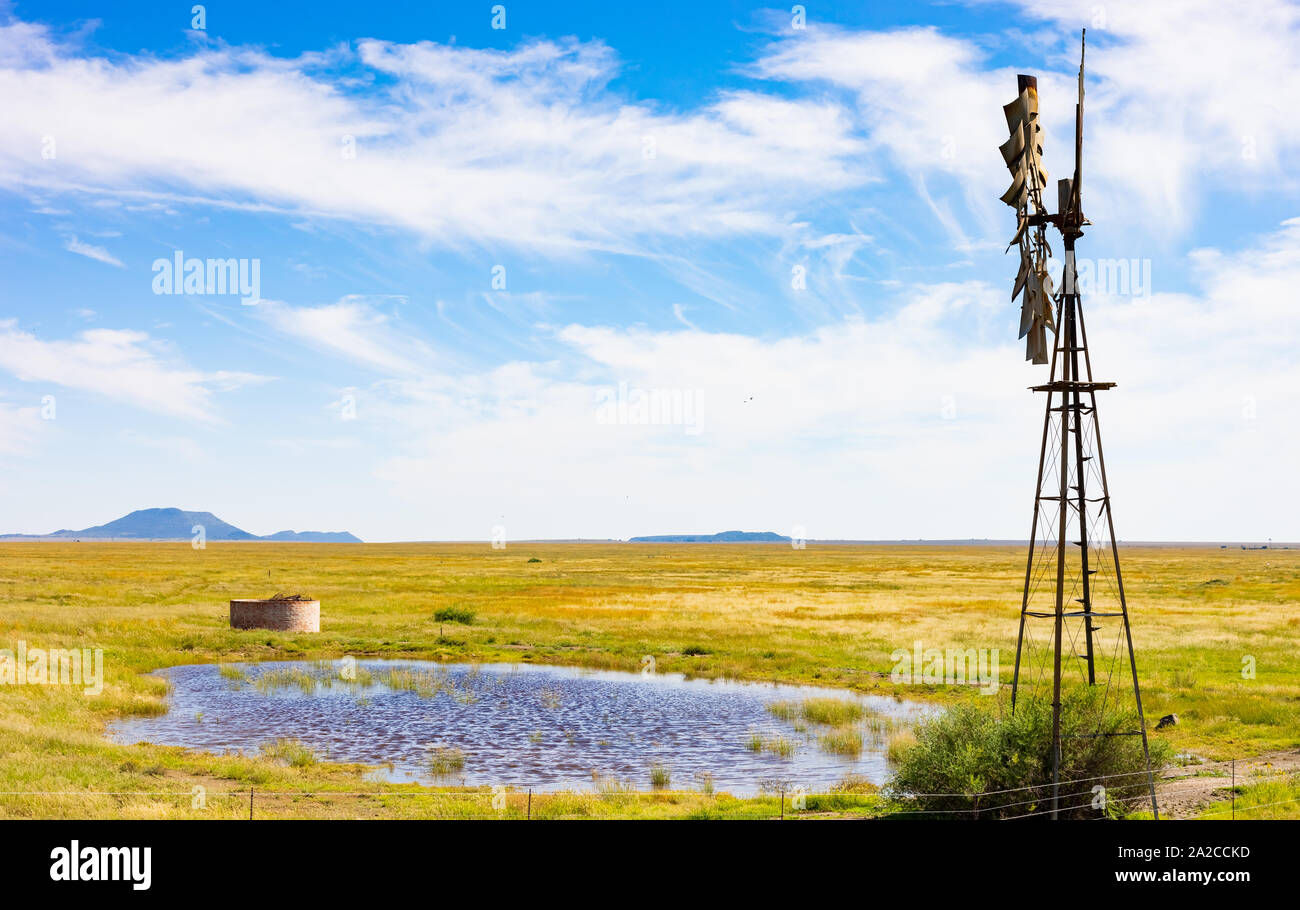 Windmill Windpump on a farm in rural grassland area of South Africa ...