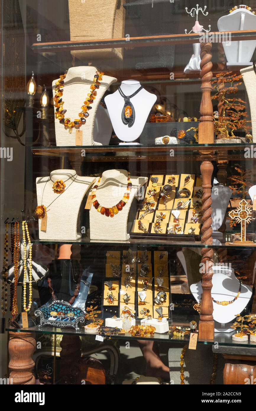Amber jewellery in a shop window in Tallinn, Estonia Stock Photo - Alamy
