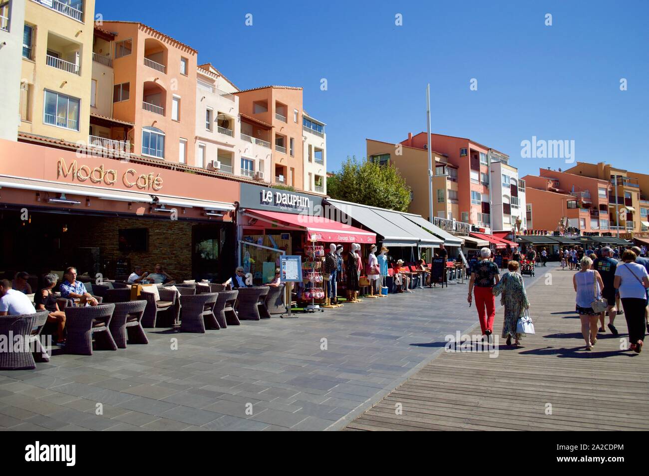 Restaurants and cafes in Cap d'Agde, France Stock Photo