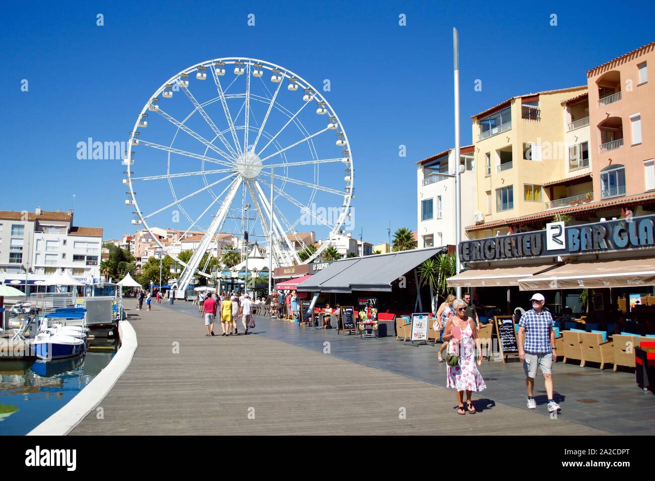 Restaurants and cafes in Cap d'Agde, France Stock Photo - Alamy