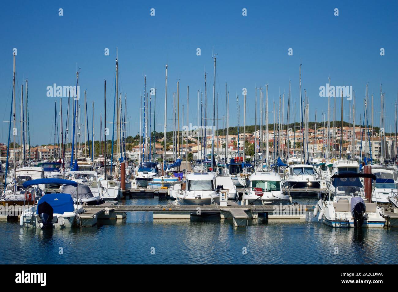 Yachts docked at a port in Cap d'Agde, France Stock Photo