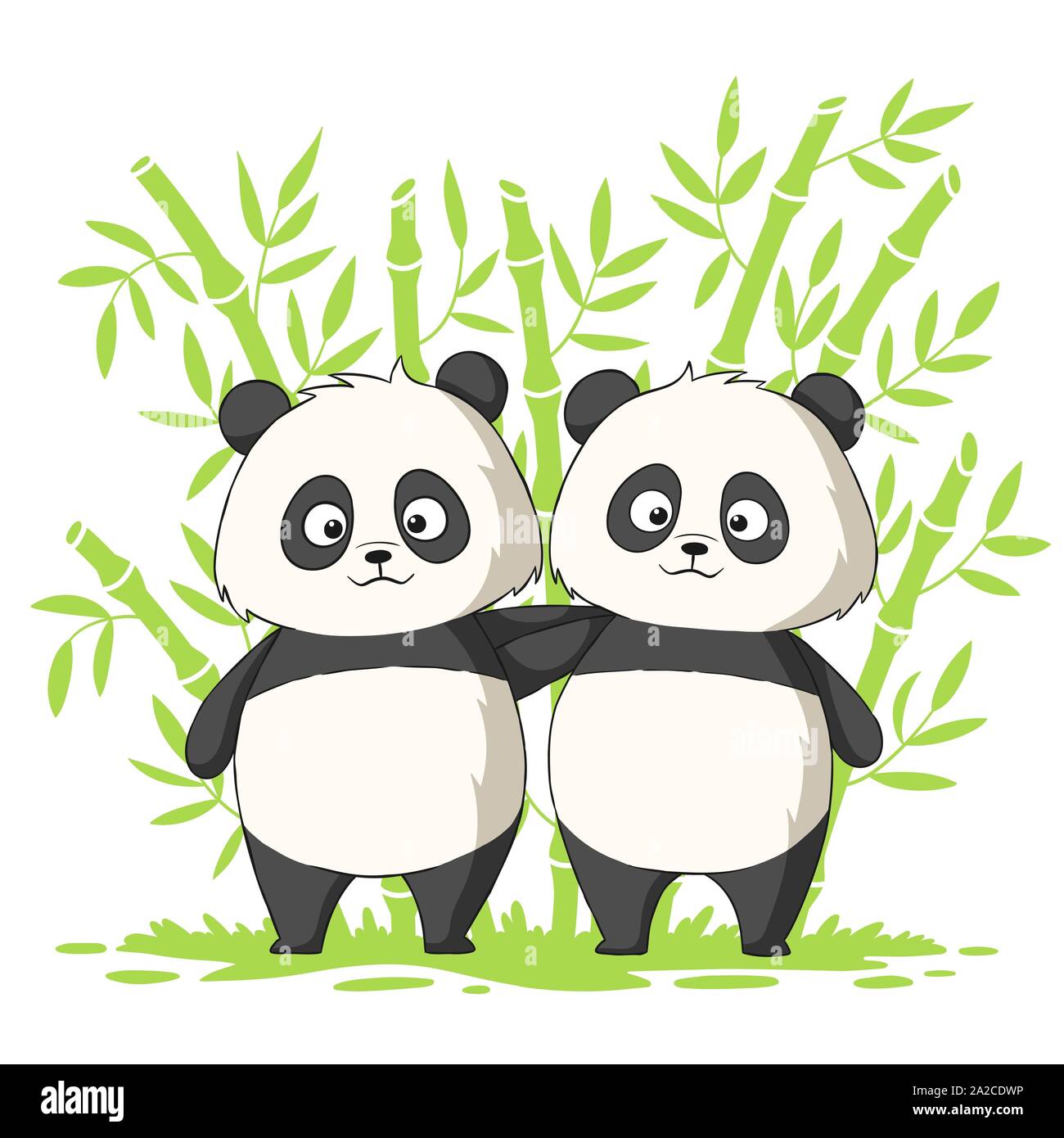 Two cute pandas. Hand drawn vector illustration with separate layers. Stock Vector