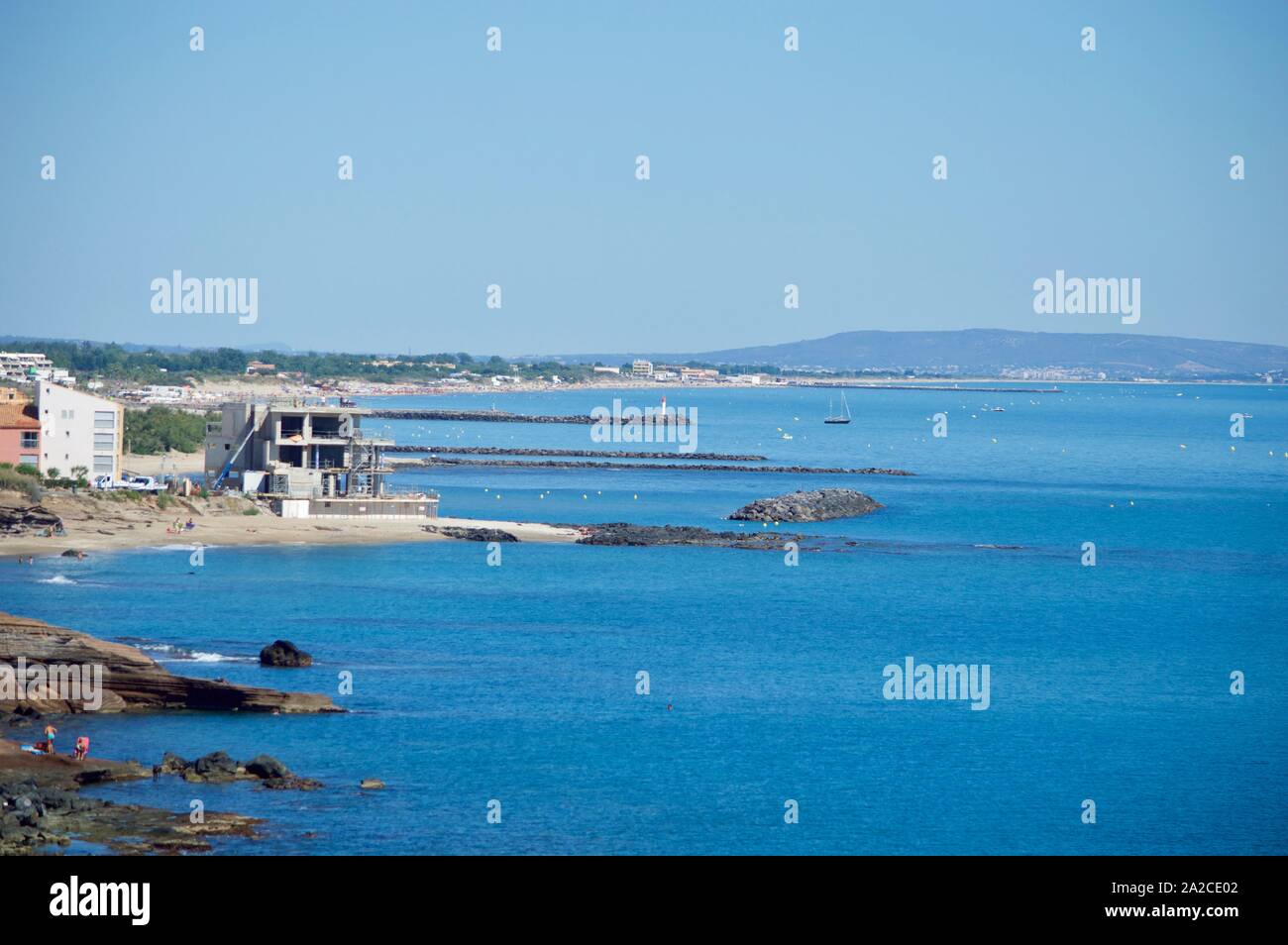 The Mediterranean coastline viewed from Cap d'Agde, France Stock Photo