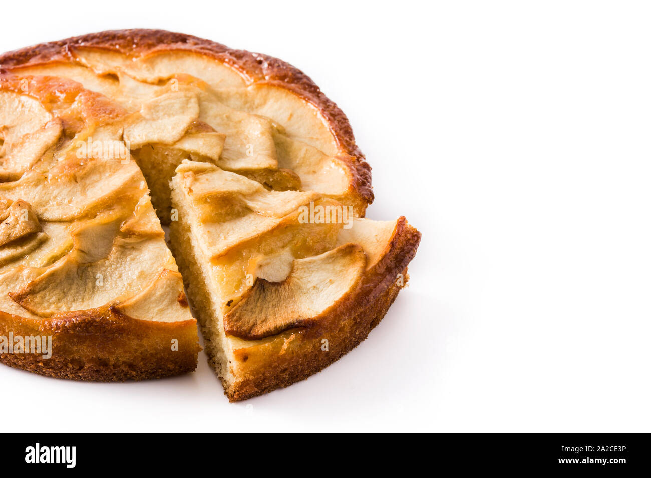 Homemade slice apple pie isolated on white background. Copy space Stock Photo