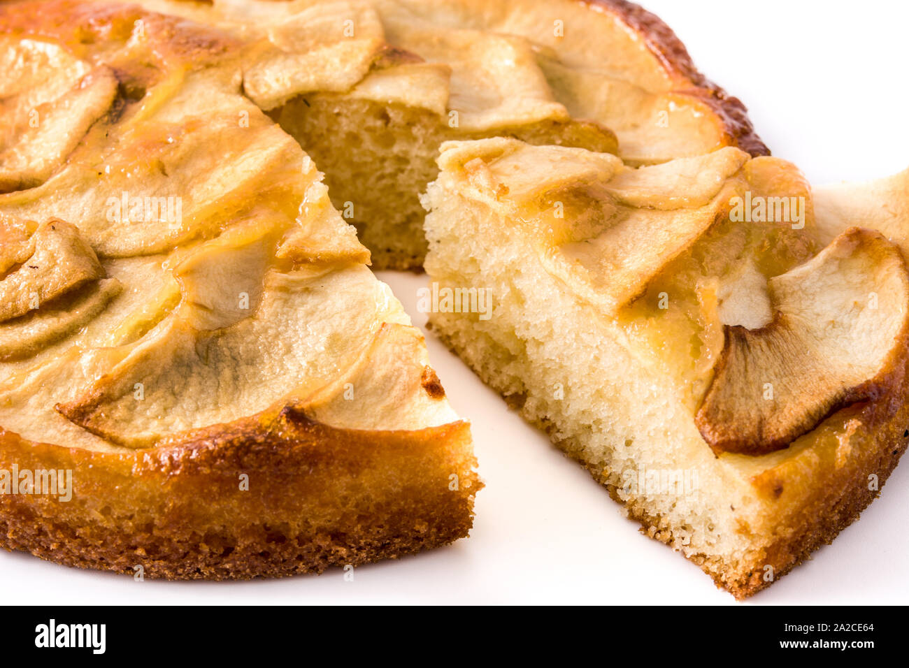 Homemade slice apple pie isolated on white background. Close up Stock Photo
