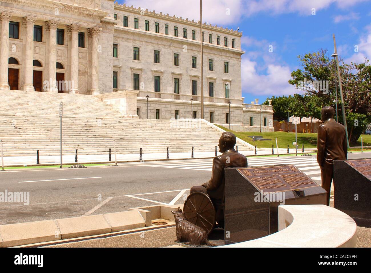 Bronze statues of Franklin D Roosevelt and Harry Truman, two of the nine statues celebrating the nine U.S Presidents to have visited Puerto Rico. Stock Photo