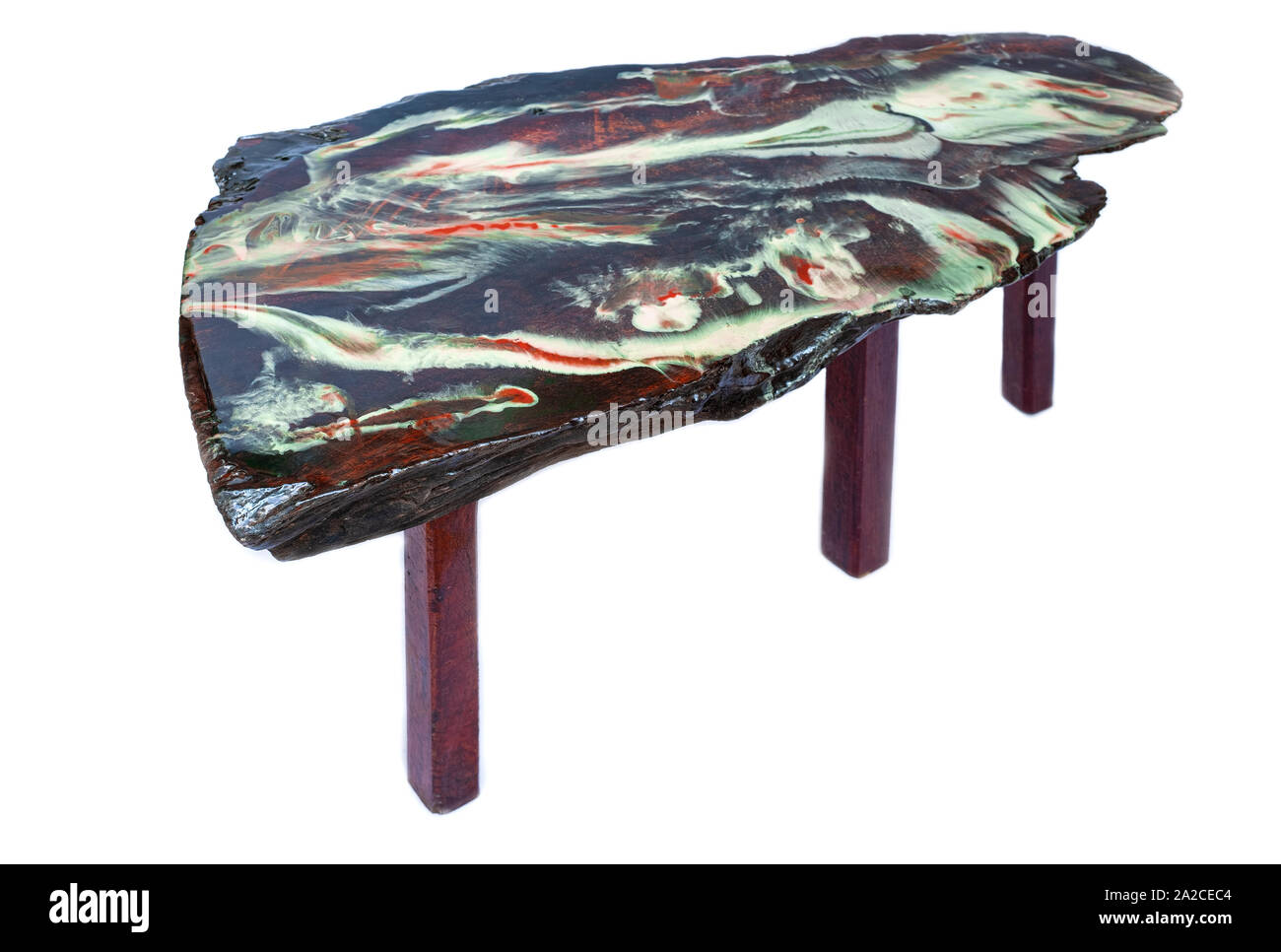 Top coat Resin Epoxy with wood table at white background Stock Photo