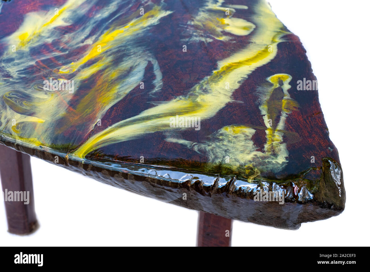 Top coat Resin Epoxy with wood table at white background Stock Photo
