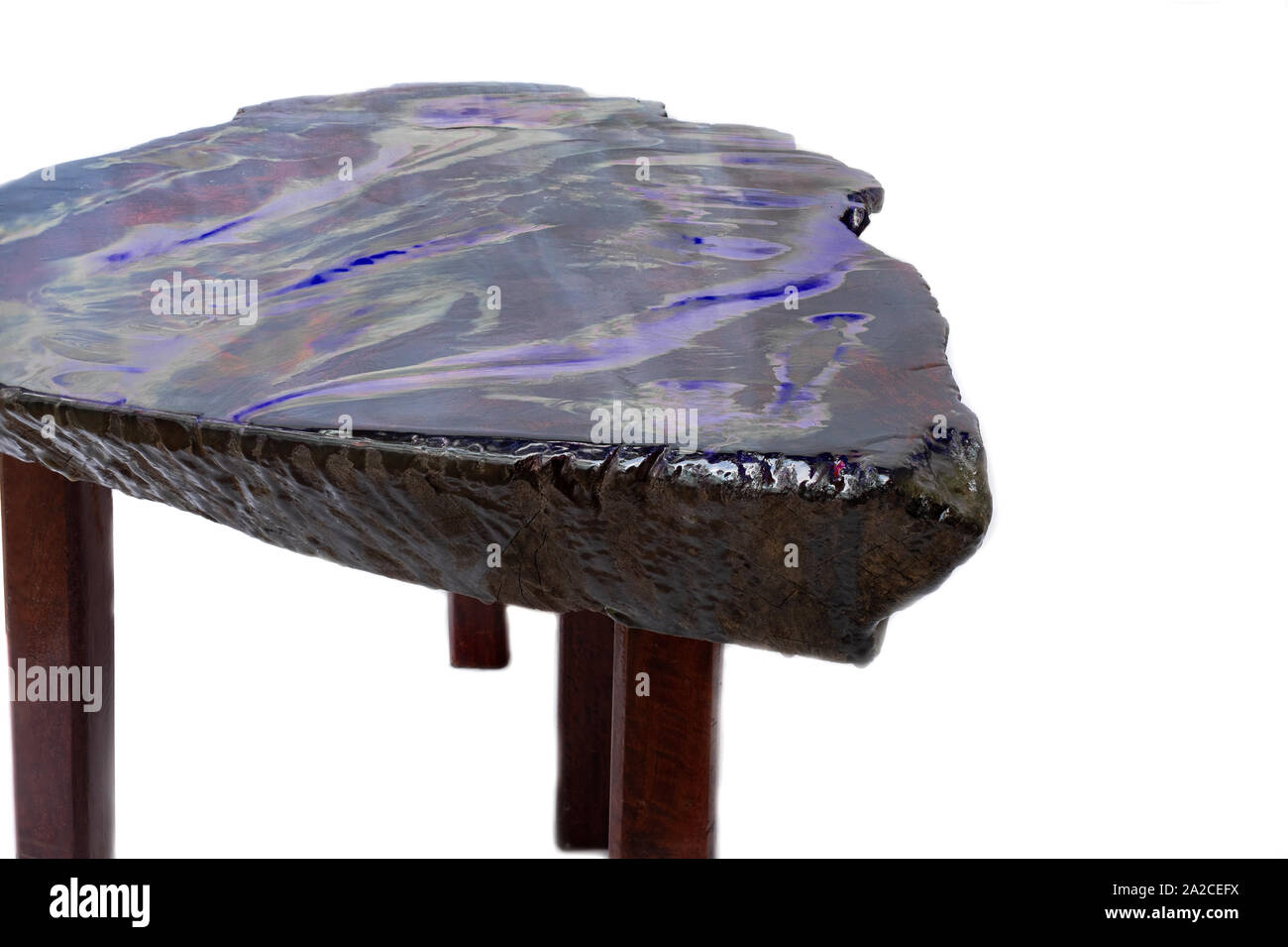 Top coat Resin Epoxy with wood table at white background Stock Photo