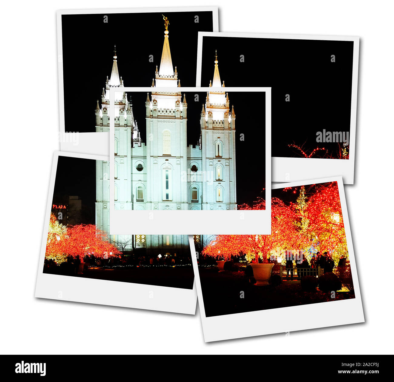 Salt Lake City Mormon Temple Christmas Lights December Utah film frame photographs Stock Photo