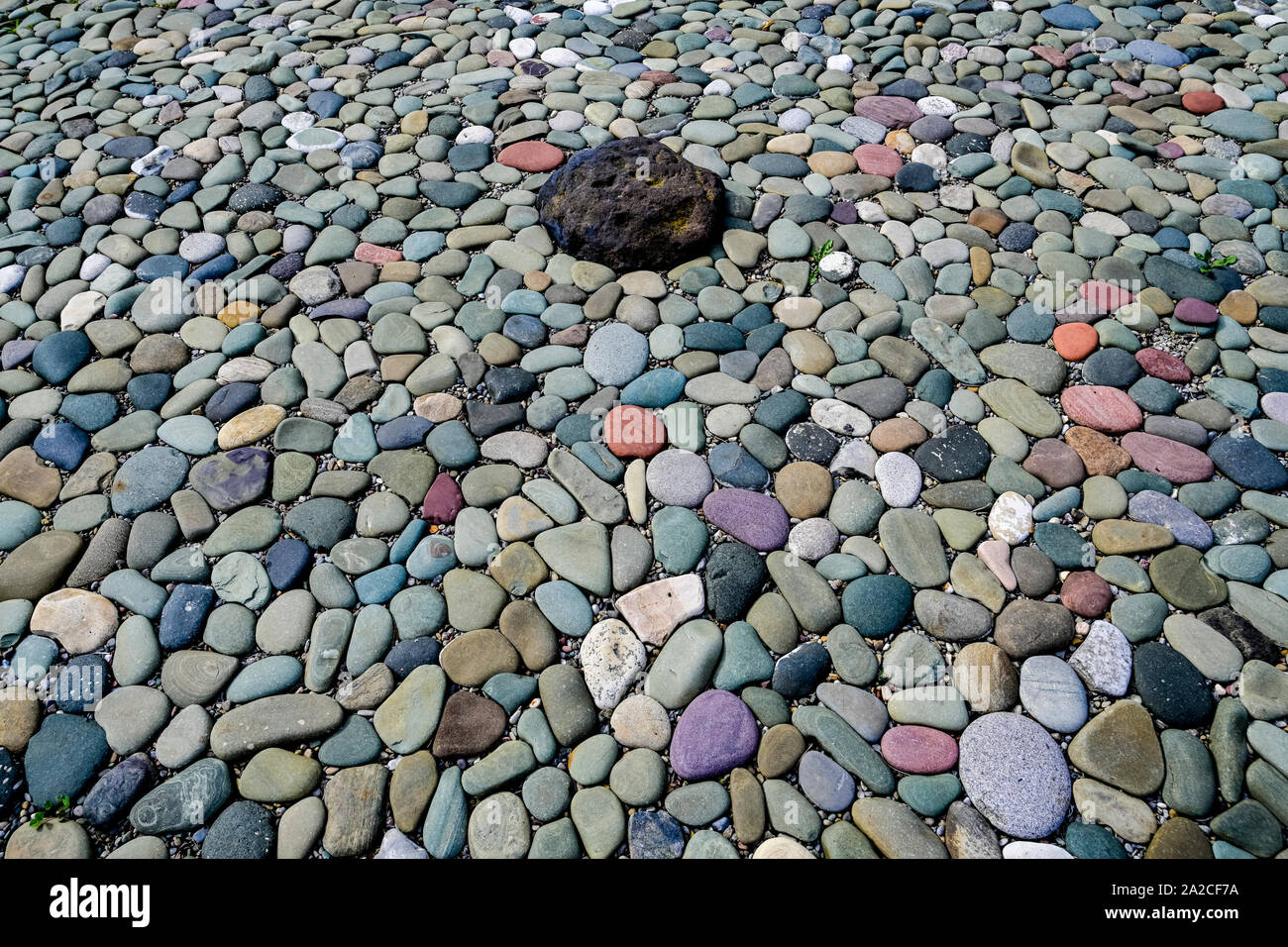 Flat stones, pebbles, Nikka Yuko Japanese Garden, Lethbridge, Alberta, Canada Stock Photo