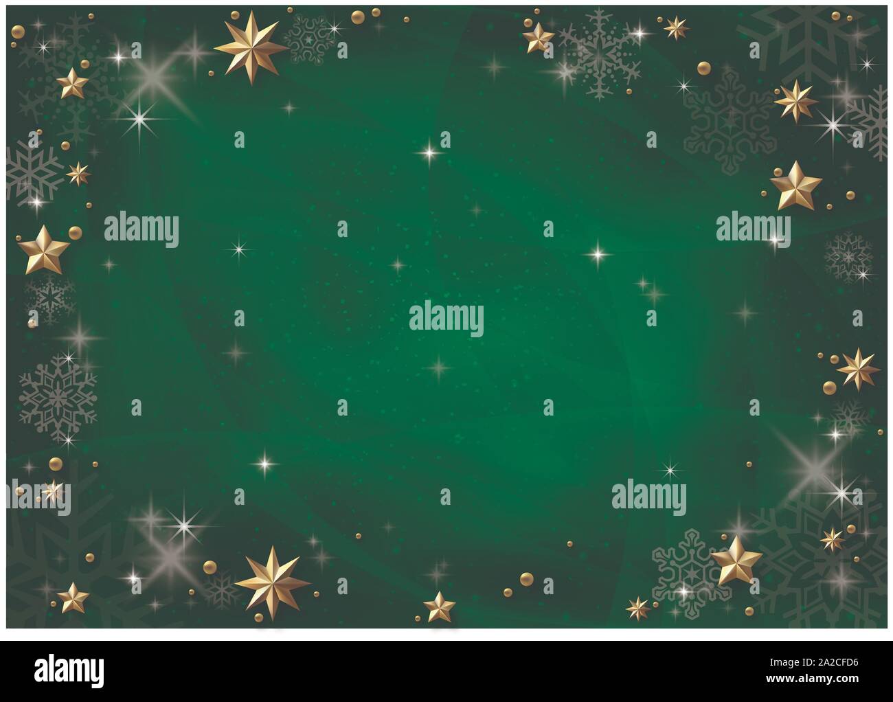 Green Xmas Background with Golden Stars and Snowflakes Stock Vector ...