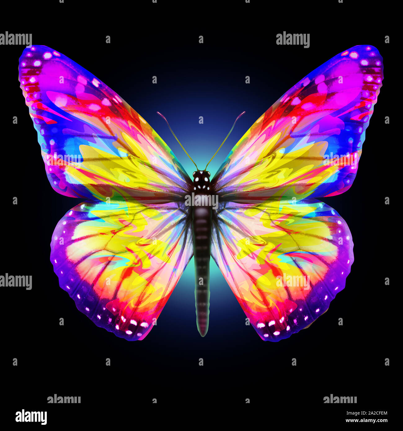 Fantasy Butterfly as a beautiful bright abstract ornamental decorative insect design representing wings of magical butterflies with 3D illustration. Stock Photo