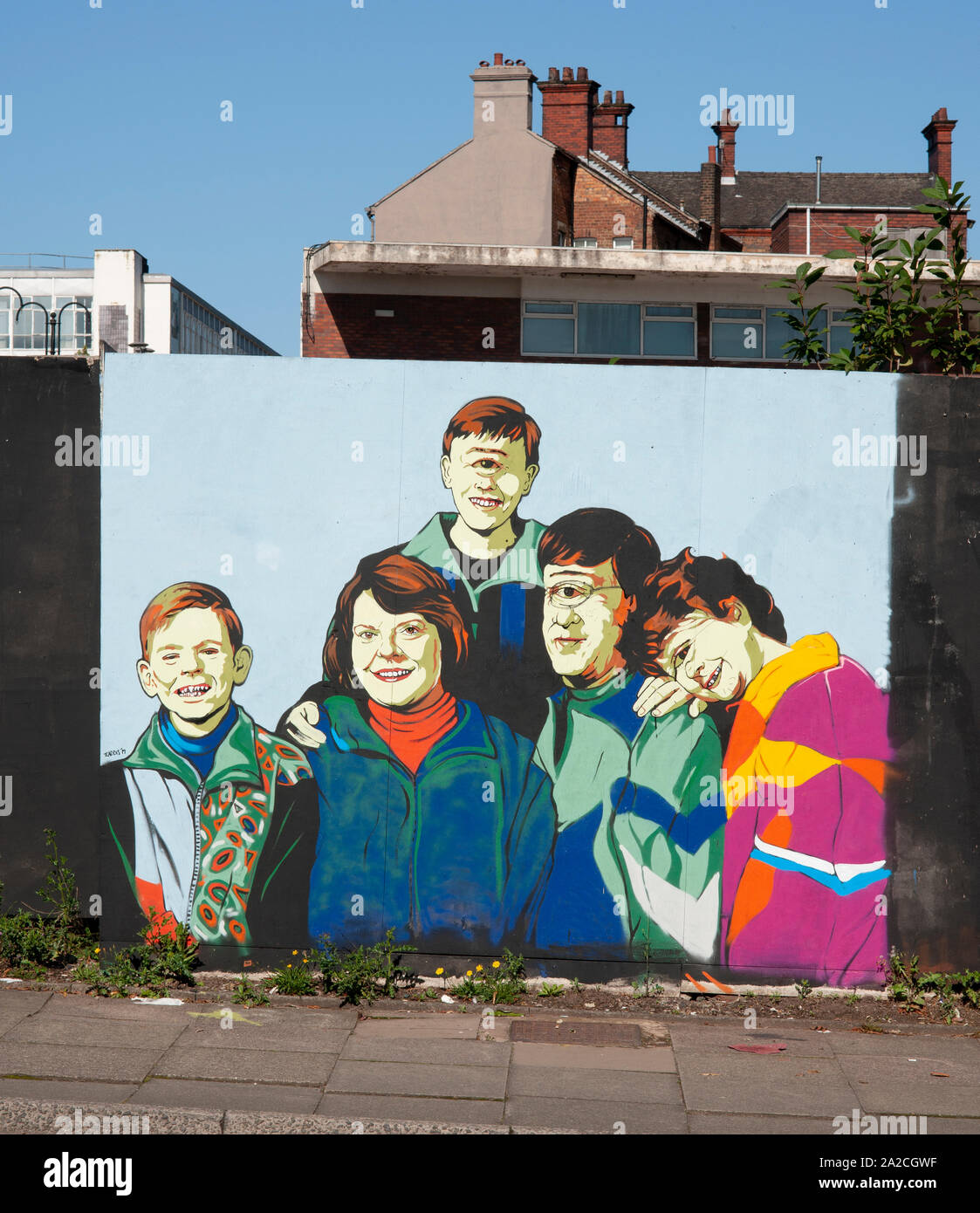 Mural on Birch Terrace, Hanley, Stoke on Trent depicting a family with
