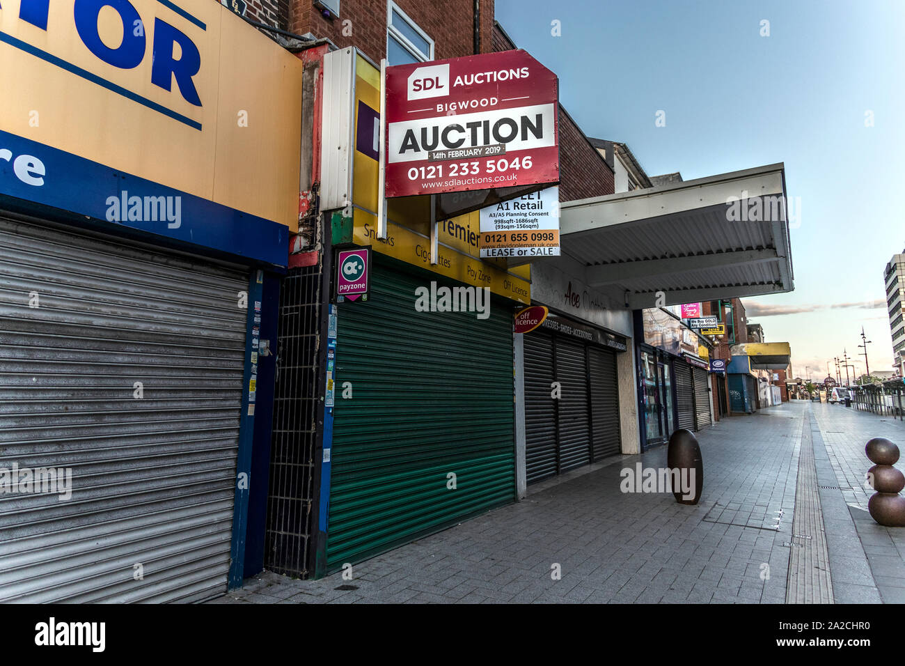 Commerical properties for rent. Closed down shops, business and Auctions. West Bromwich, West Midlands, UK. Stock Photo