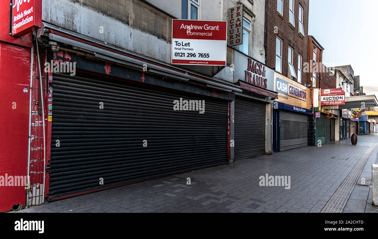 Commercial properties for rent. Closed down shops, business and Auctions. West Bromwich, West Midlands, UK. Stock Photo