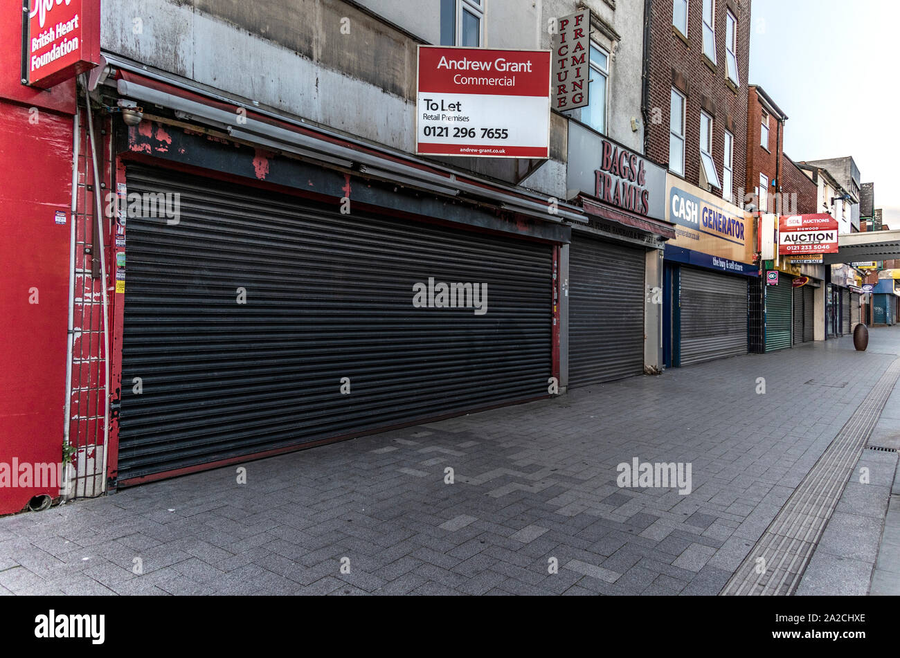 Commercial properties for rent. Closed down shops, business and Auctions. West Bromwich, West Midlands, UK. Stock Photo