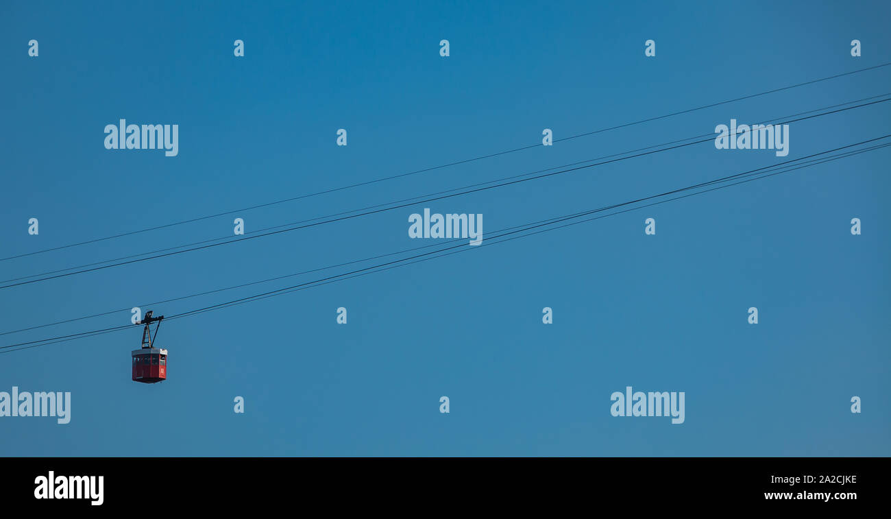 A picture of the Port Cable Car moving upwards, in Barcelona Stock ...