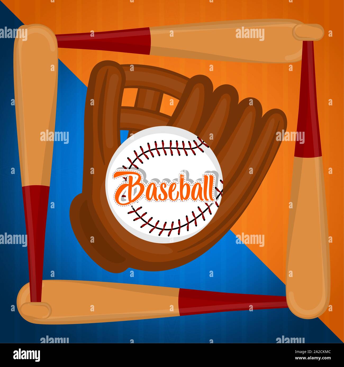 Baseball poster with a baseball bats, ball and glove Vector Stock