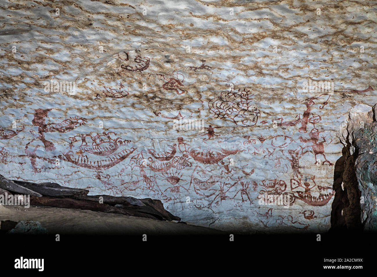 Prehistoric art in the Painted Cave at Niah cave, Malaysia, up to 40,000 years old Stock Photo