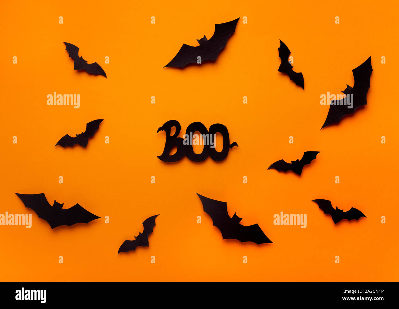Terrifying Halloween background with bats flying on orange Stock Photo ...