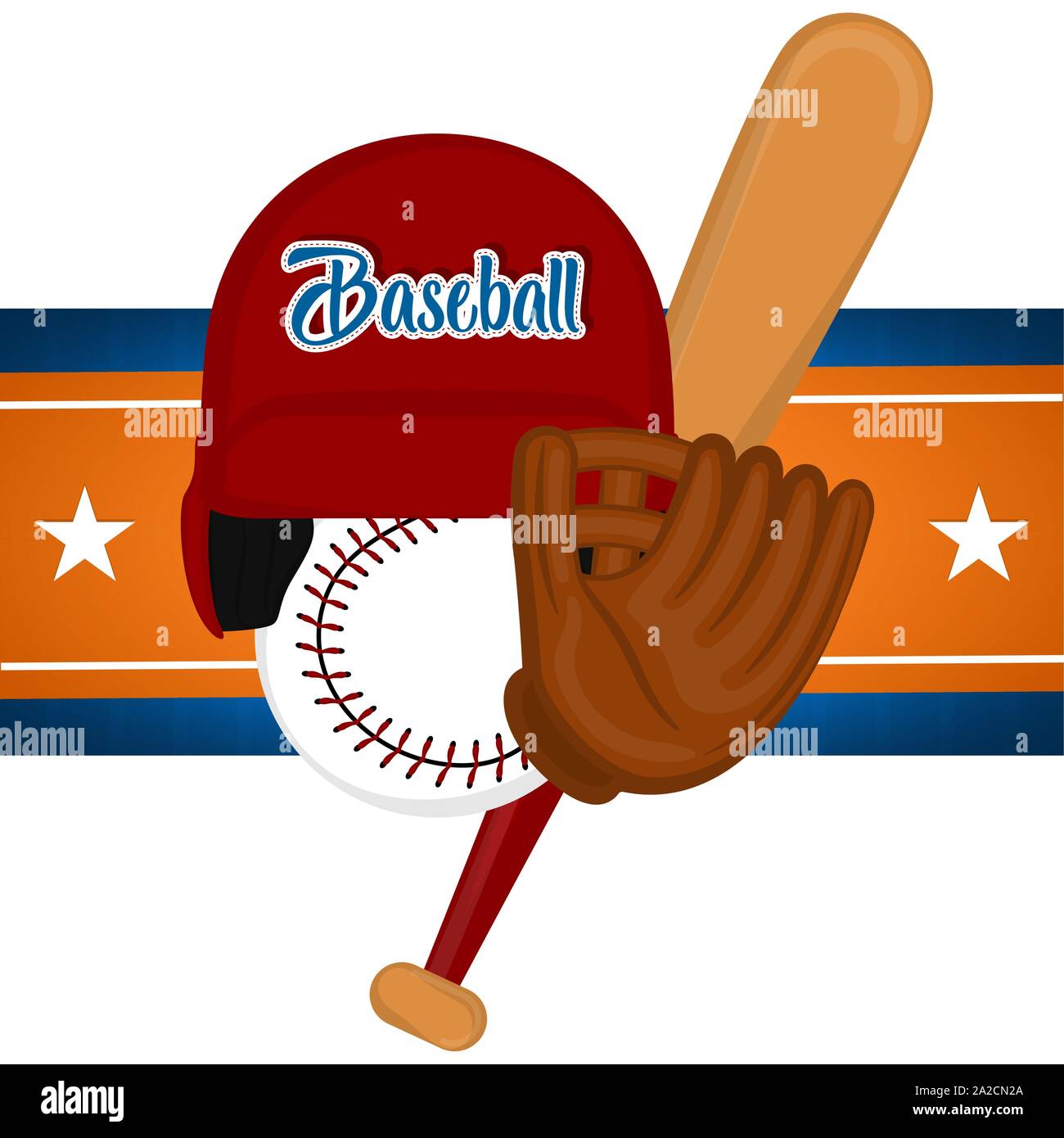 Baseball poster with a baseball helmet, bat, ball and glove - Vector ...