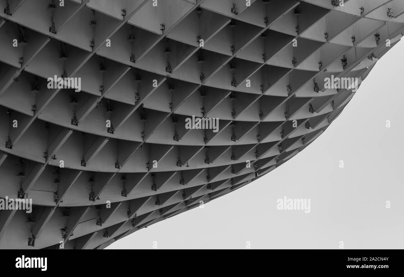 A black and white picture of the Metropol Parasol building, in Seville. Stock Photo