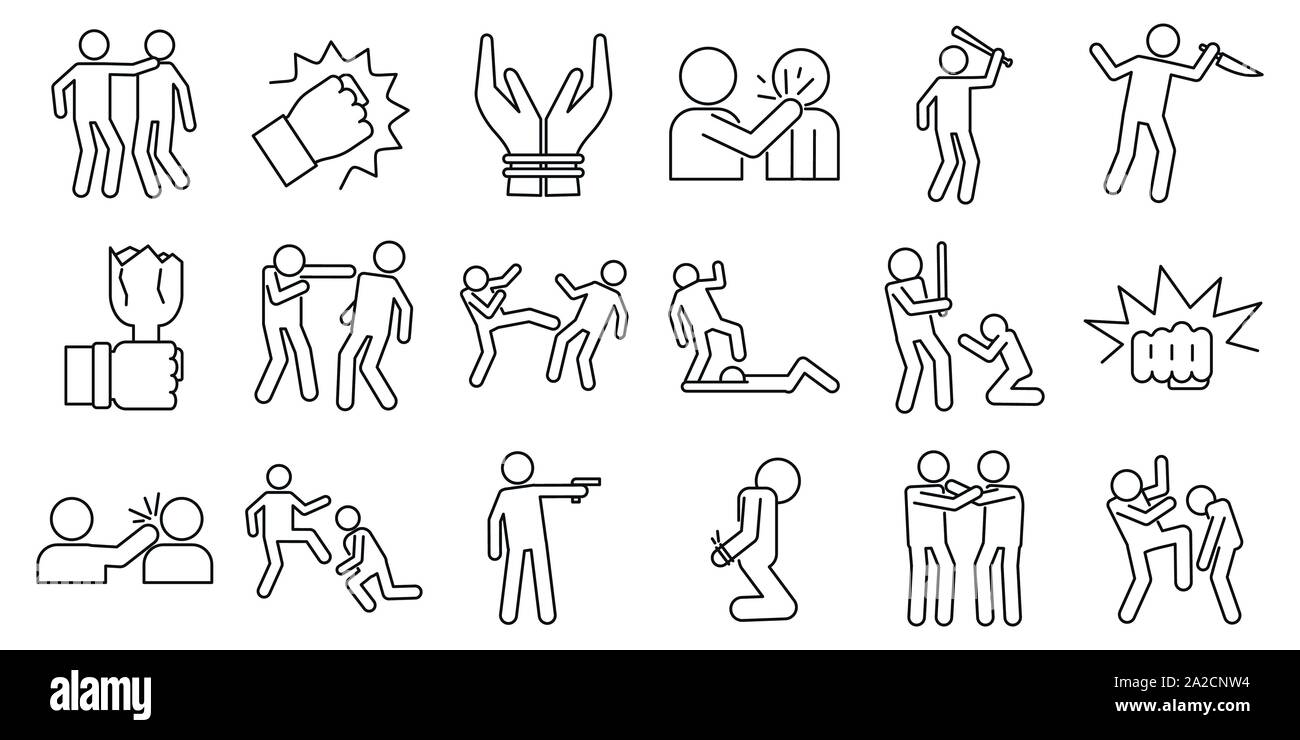 Violence abuse icons set. Outline set of violence abuse vector icons ...