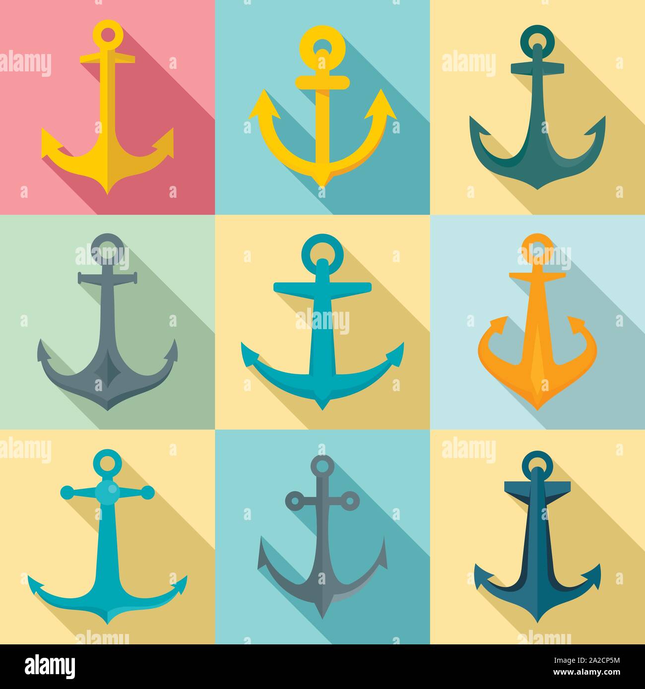 Anchor icons set. Flat set of anchor vector icons for web design Stock