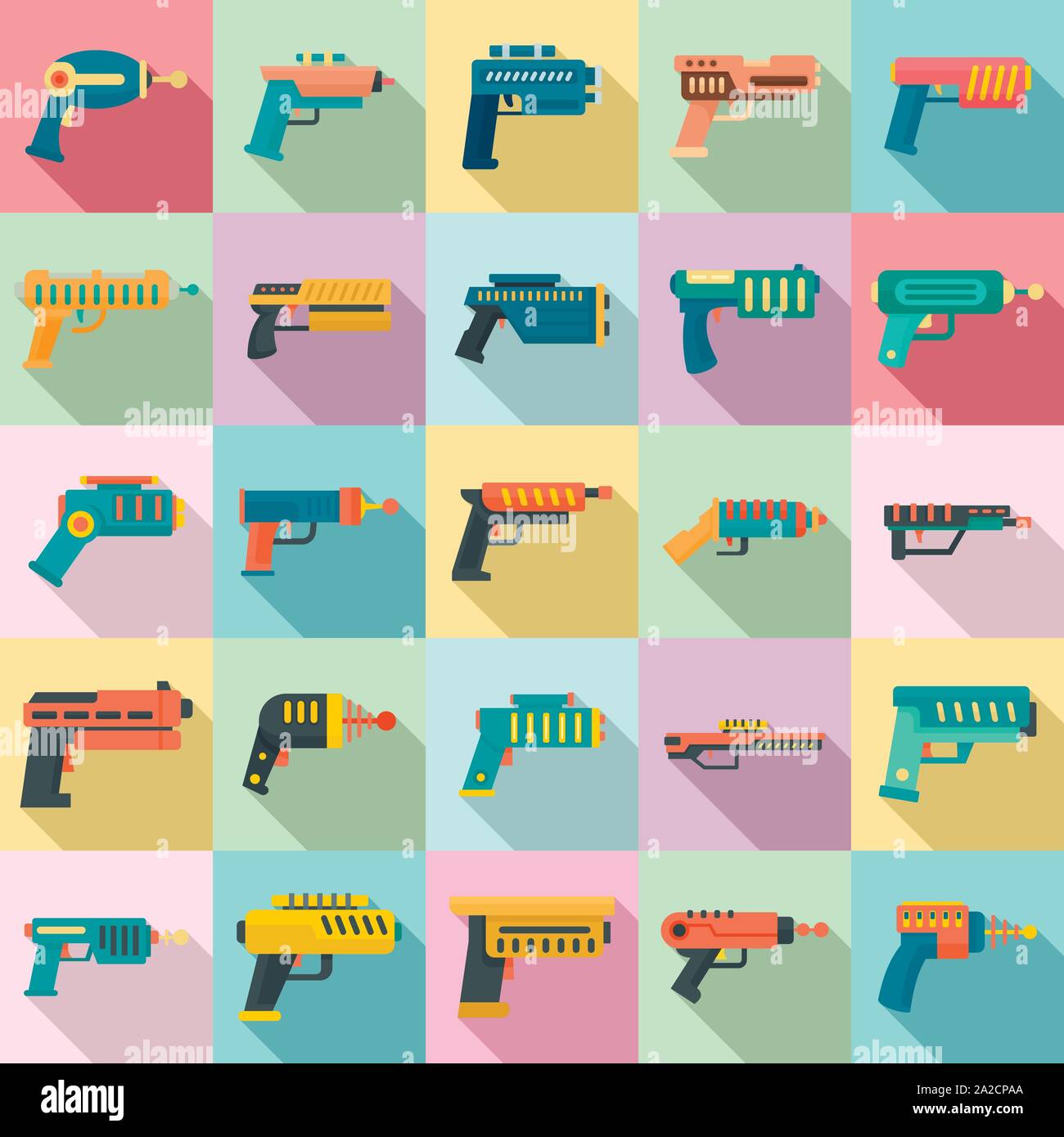 Blaster icons set. Flat set of blaster vector icons for web design ...