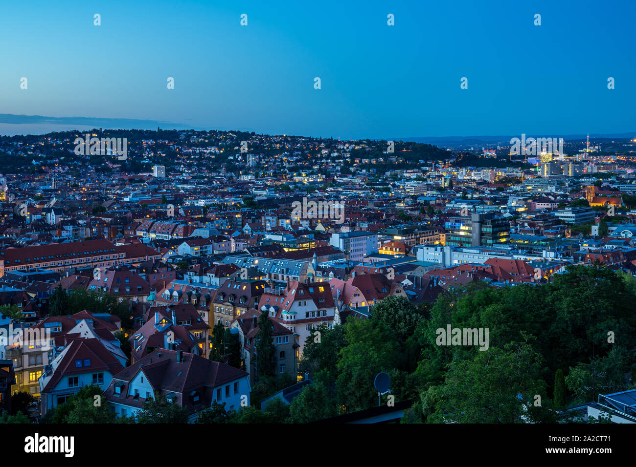Germany, Aerial view over cityscape and skyline of big city stuttgart ...