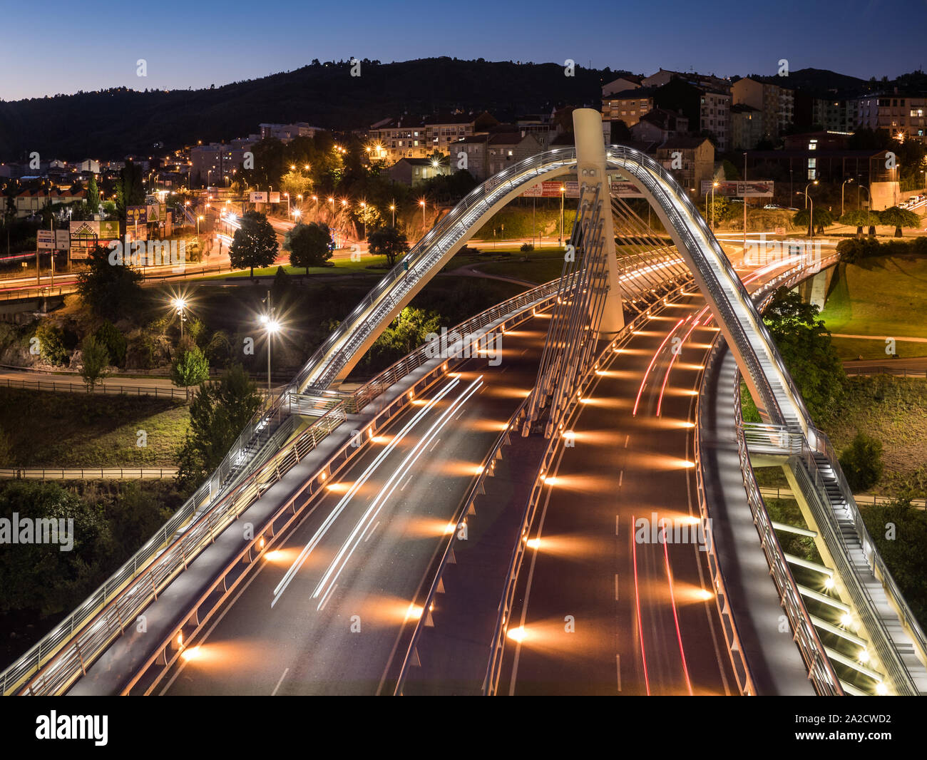 View from Puente del Milenio Bridge ("Millenium Bridge") in Ourense, Galicia, Spain Stock Photo