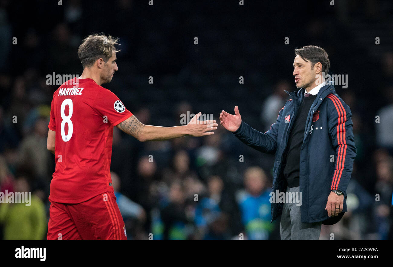 London, UK. 01st Oct, 2019. Bayern Munich manager Niko Kovac of Bayern Munich & Javi Martinez of Bayern Munich during the UEFA Champions League group match between Tottenham Hotspur and Bayern Munich at Wembley Stadium, London, England on 1 October 2019. Photo by Andy Rowland. Credit: PRiME Media Images/Alamy Live News Stock Photo