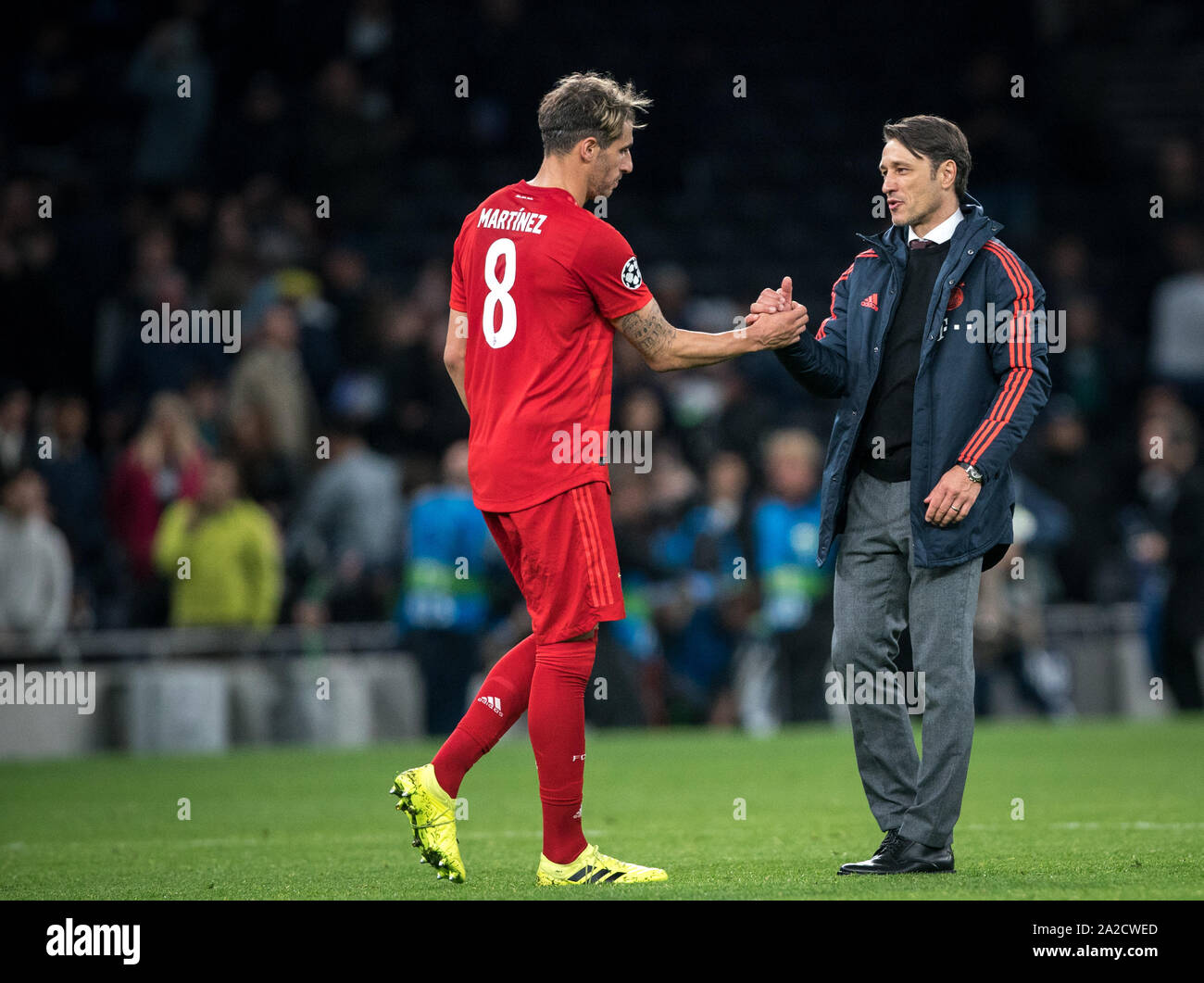 London, UK. 01st Oct, 2019. Javi Martinez of Bayern Munich & Bayern Munich manager Niko Kovac of Bayern Munich during the UEFA Champions League group match between Tottenham Hotspur and Bayern Munich at Wembley Stadium, London, England on 1 October 2019. Photo by Andy Rowland. Credit: PRiME Media Images/Alamy Live News Stock Photo